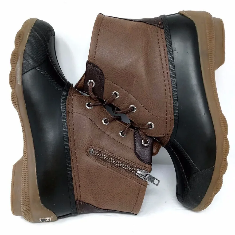 Sperry Brown Black Waterproof Syren Duck Rain Boots (STS80524) - Womens Size 7